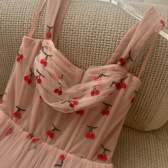 Teuta Matoshi Cherry Tulle Dress β NEW β Handmade Blush Midi Gown - Picture 2 of 5